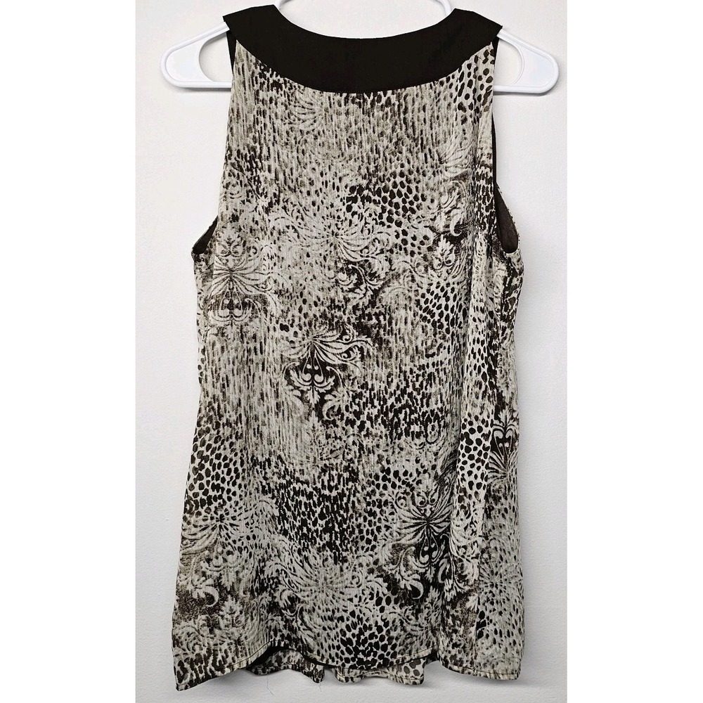 New Directions Women Large Brown & Cream Pleated Sleeveless Tank Blouse Lined - Picture 2 of 7